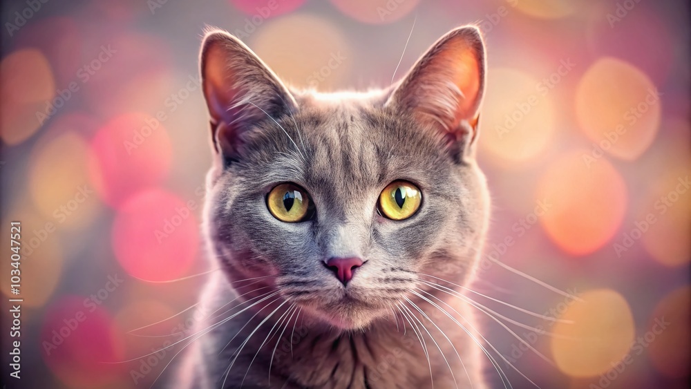 Curious Grey Cat Portrait with Pink Nose in Minimalist Style for Pet Lovers Curious Grey Cat Portrait with Pink Nose in Minimalist Style for Pet Lovers