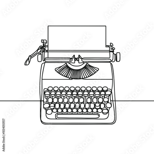 A typewriter with a black and white keyboard. The typewriter is on a table. The typewriter is a vintage model