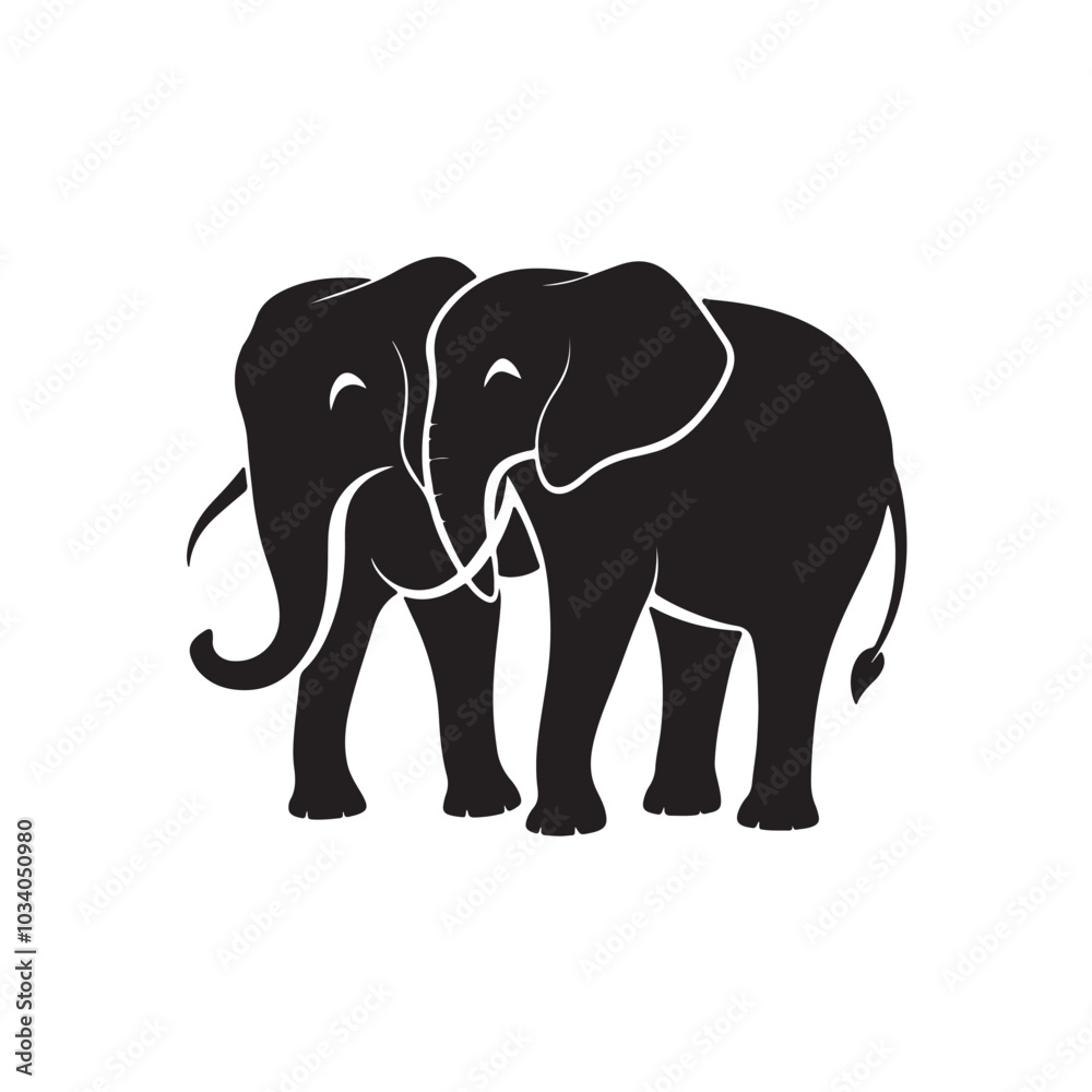 Fototapeta premium Double elephant silhouette clip art 