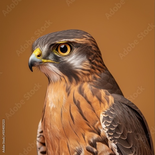 Stunning photo of a Harrier bird in a studio setting showcasing its striking plumage and piercing gaze