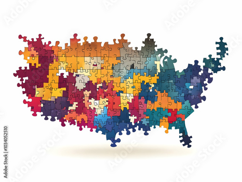 Flat Jigsaw Map of Voting Districts as Vector Illustration: Visualizing Redistricting Opportunities with Separated Puzzle Pieces on White Background for Business Analysis photo