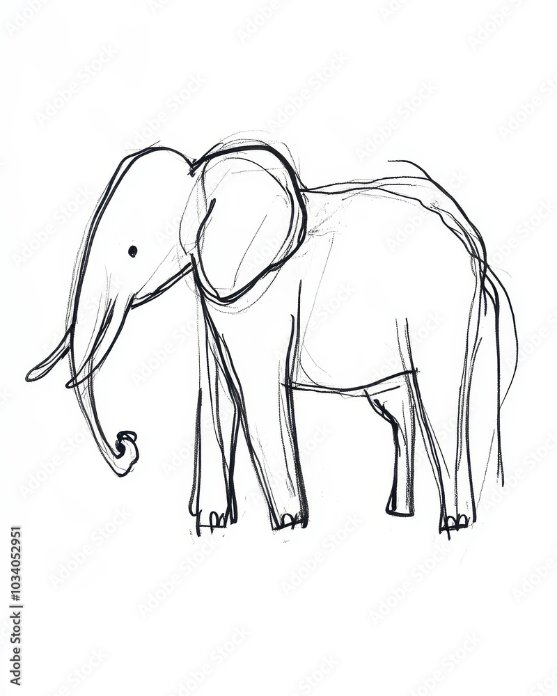 Minimalistic stick figure drawing of an elephant in black and white, showcasing artistic simplicity and elegance.
