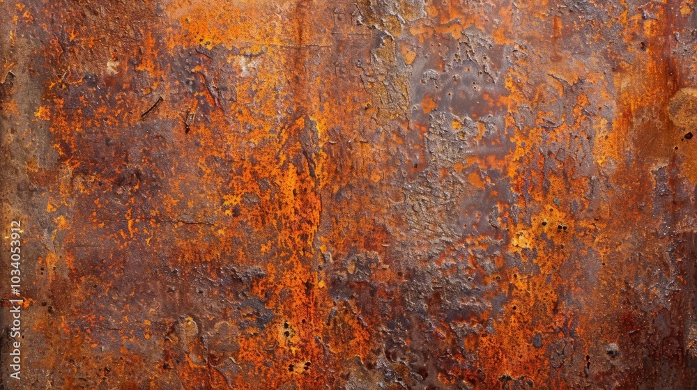Close-up of rusty metal surface with orange, brown, and gray tones. Close-up of rusty metal surface with orange, brown, and gray tones.
