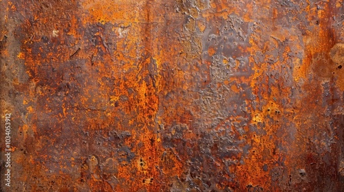 Close-up of rusty metal surface with orange, brown, and gray tones.