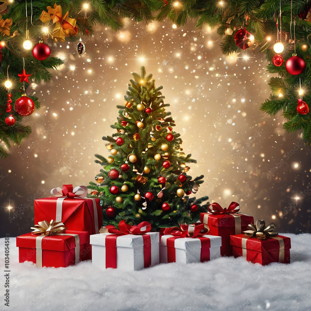 Cristmas backdrop with xmas tree, gifts and lights. Cristmas backdrop with xmas tree, gifts and lights.