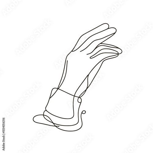 A hand is shown in a black and white drawing. The hand is bent and has a wrist band. The drawing is of a person's hand and is in a black and white color scheme