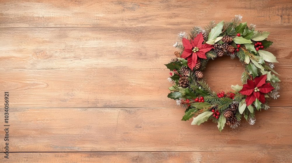 A rustic Christmas wreath made from foraged plants and organic materials A rustic Christmas wreath made from foraged plants and organic materials