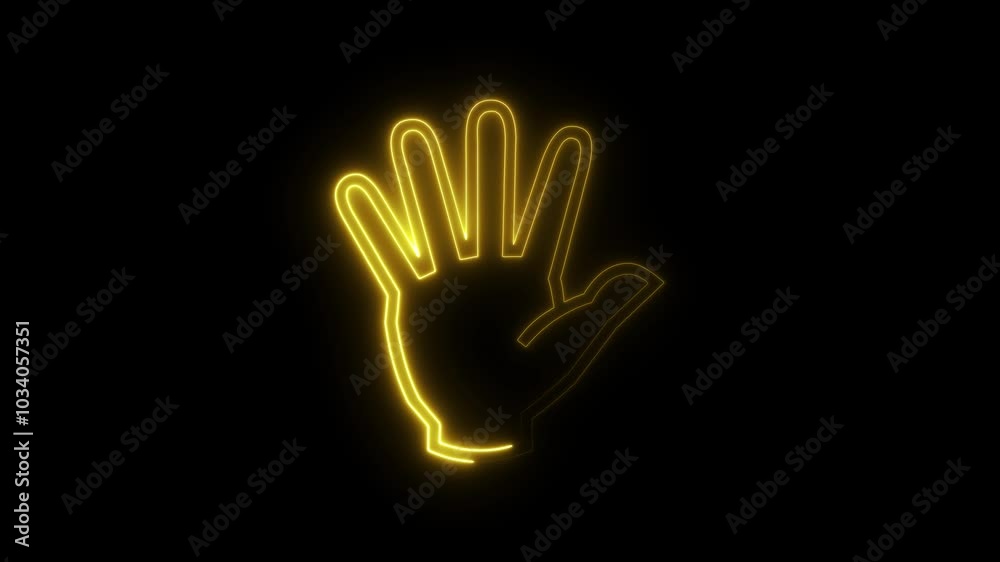 neon hand icon animation on black background.
