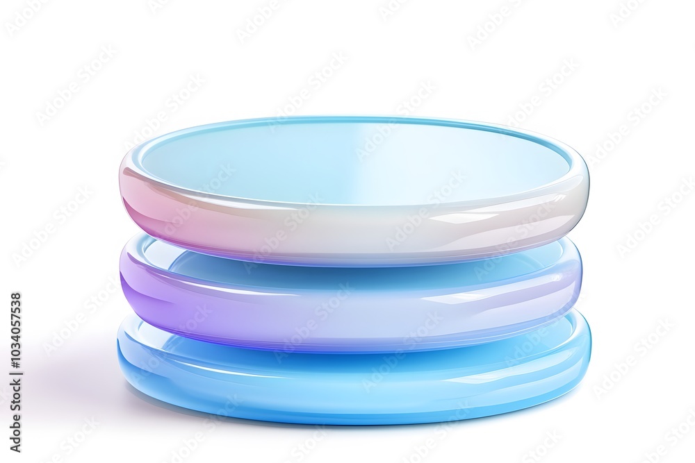 An icon of three circular plates stacked on top, with a blue gradient, frosted glass An icon of three circular plates stacked on top, with a blue gradient, frosted glass