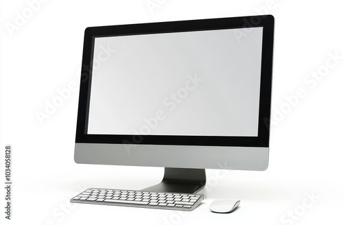 A sleek, modern computer setup showcasing an empty screen in a minimalist workspace filled with potential and creativity