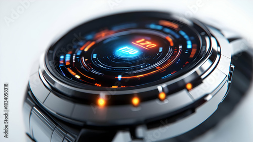 3D Macro Shot of Futuristic Smartwatch Display with Holographic Notification for Special Offers on a Sleek White Background - Buying Opportunities Visualized