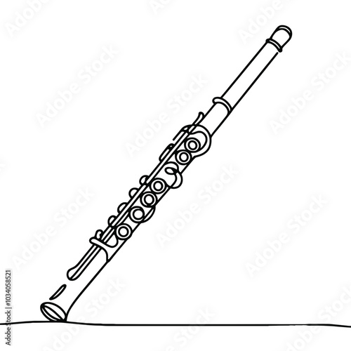 A black and white drawing of a flute. The flute is drawn in a very simple and clean style, with no shading or details. Concept of elegance and simplicity, as the focus is on the basic shape