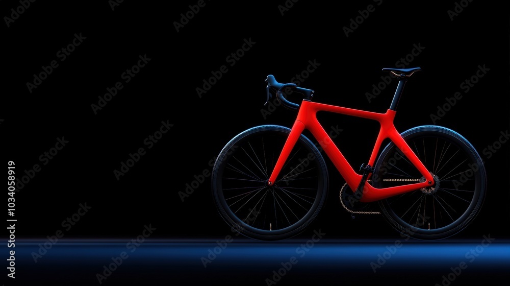Fototapeta premium Red bicycle with sleek design against dark background, minimalistic and modern style.