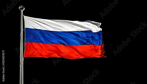 Russia Flag flying on a pole on a plain black background photo