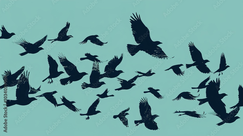 Majestic wings a soaring flock of flying birds in perfect formation, a symbol of freedom and nature's beauty Majestic wings a soaring flock of flying birds in perfect formation, a symbol of freedom and nature's beauty