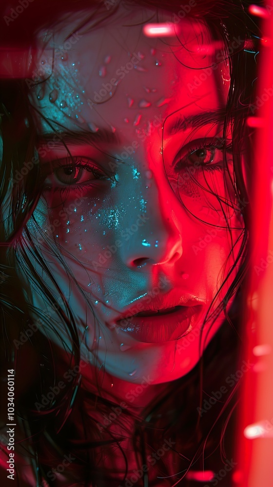 Close-up Portrait of a Woman in Red and Blue Light Close-up Portrait of a Woman in Red and Blue Light