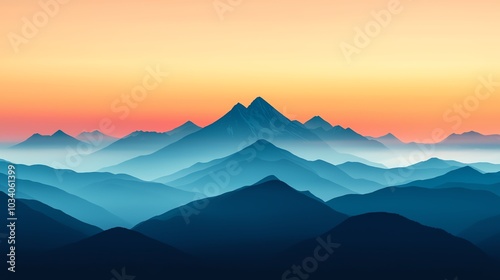 Golden mountain peaks glowing in dawn light, wide shot, mist rising from valleys, majestic and peaceful