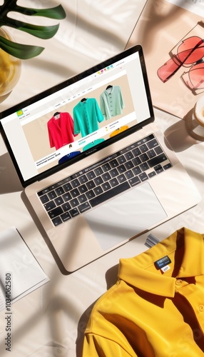 Laptop Displaying Vibrant Promotional Email Campaign for New Clothing Line Design