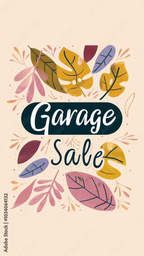 Garage sale sign with colorful autumn leaves on light background Garage sale sign with colorful autumn leaves on light background