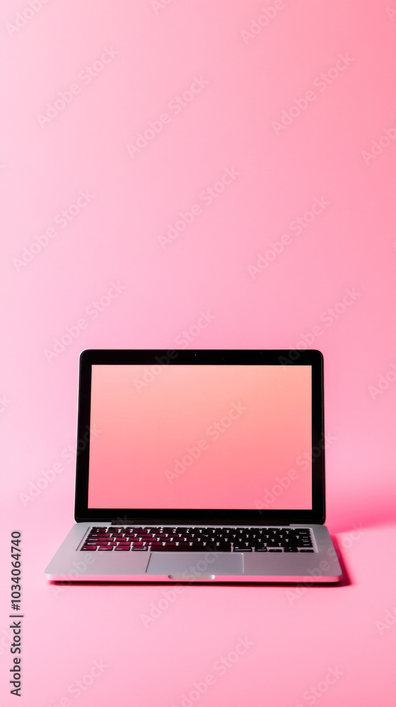Laptop on solid color background with open screen, minimalistic style, copy space Laptop on solid color background with open screen, minimalistic style, copy space