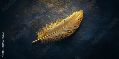 Golden Feather on Dark Velvet with Soft Spotlight and Luxurious Contrast