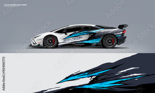 Sport racing supercar wrap livery design blue color combination for universal medium vector eps10 ready to print printable file