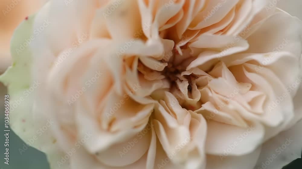 A macro shot of a pale peach rose in full bloom, showing soft layered petals with subtle green tones around the edges. A macro shot of a pale peach rose in full bloom, showing soft layered petals with subtle green tones around the edges.