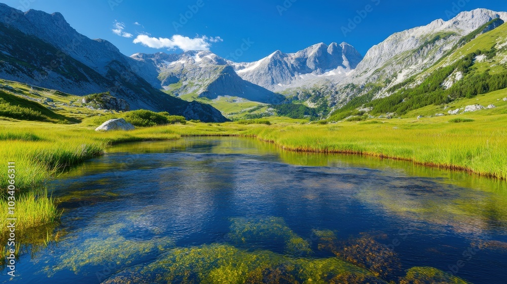 Majestic Snow-Capped Mountain Landscape with Reflection Majestic Snow-Capped Mountain Landscape with Reflection