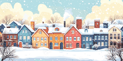 vector European house in winter colorful design