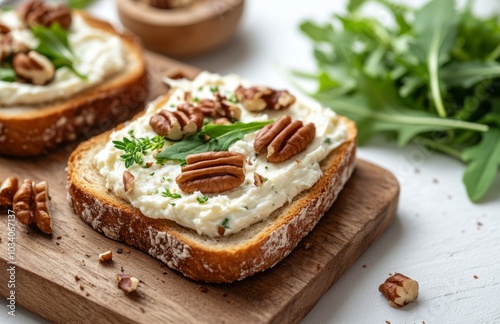 Wallpaper Mural Cream Cheese on Bread with Pecans and Herbs Closeup Torontodigital.ca