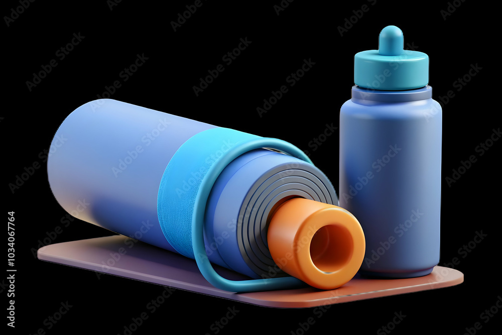 Minimalist Photo Stock Concept: Plain Background with a Water Bottle and Rolled Yoga Mat on Floor, Ideal for Fitness, Wellness, and Lifestyle Content. Minimalist Photo Stock Concept: Plain Background with a Water Bottle and Rolled Yoga Mat on Floor, Ideal for Fitness, Wellness, and Lifestyle Content.