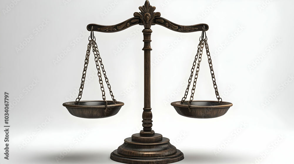 3D Scales of Justice Frame with Constitution Balancing Policy Weights - Civic Education Icon on White Background 3D Scales of Justice Frame with Constitution Balancing Policy Weights - Civic Education Icon on White Background
