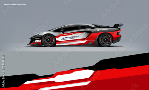 Sport racing supercar wrap livery design white and red color combination for universal medium vector eps10 ready to print printable file