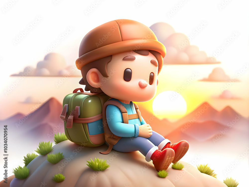 Hiker Relaxing on Mountain Peak at Sunset with Serene Abstract Sky Background for Scenic Photo Stock Concept and Promotional Use Hiker Relaxing on Mountain Peak at Sunset with Serene Abstract Sky Background for Scenic Photo Stock Concept and Promotional Use