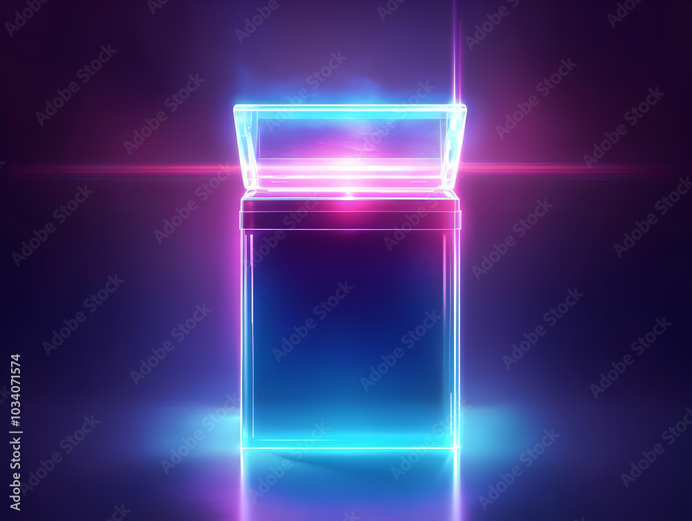 Flat Holographic Ballot Box on Futuristic Background - Glowing Blue Light Illustrating Digital Voting Transformation Flat Holographic Ballot Box on Futuristic Background - Glowing Blue Light Illustrating Digital Voting Transformation