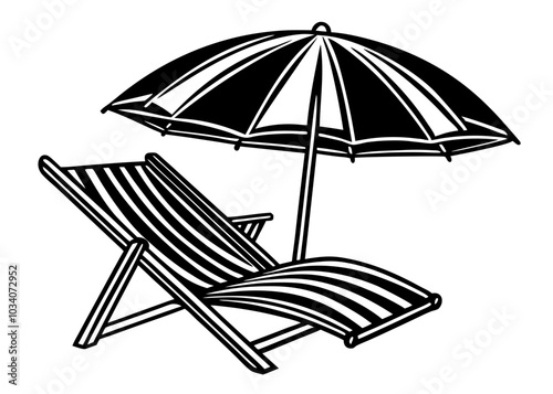 beach chair and umbrella vector 