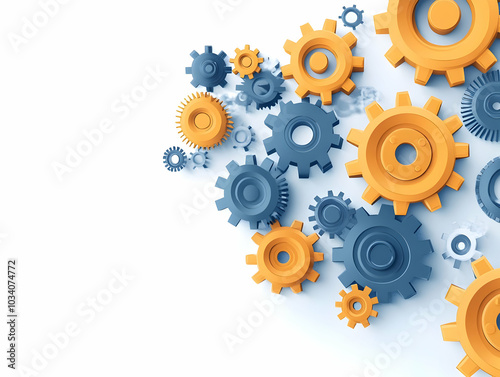 Flat Vote Count Gears Mechanism: Close-Up Vector of Interlocking Gears for Vote Tallying on White Background, Perfect for Smart Business Visuals