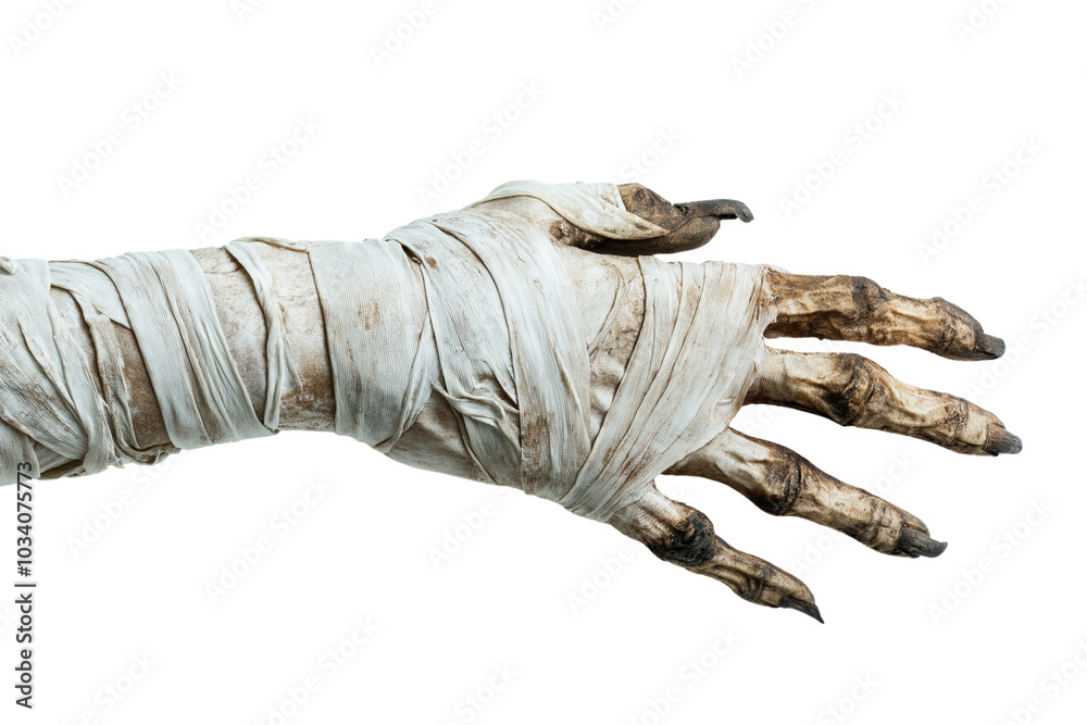 Fototapeta premium Hand have dirty bandages on them Halloween concept, isolate on white background, cut out png.