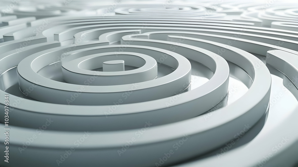 3D Glossy White Labyrinth Symbolizing Self-Discovery Journey - Medium Shot Through Reflective Surface for Mental Health Exploration Content 3D Glossy White Labyrinth Symbolizing Self-Discovery Journey - Medium Shot Through Reflective Surface for Mental Health Exploration Content