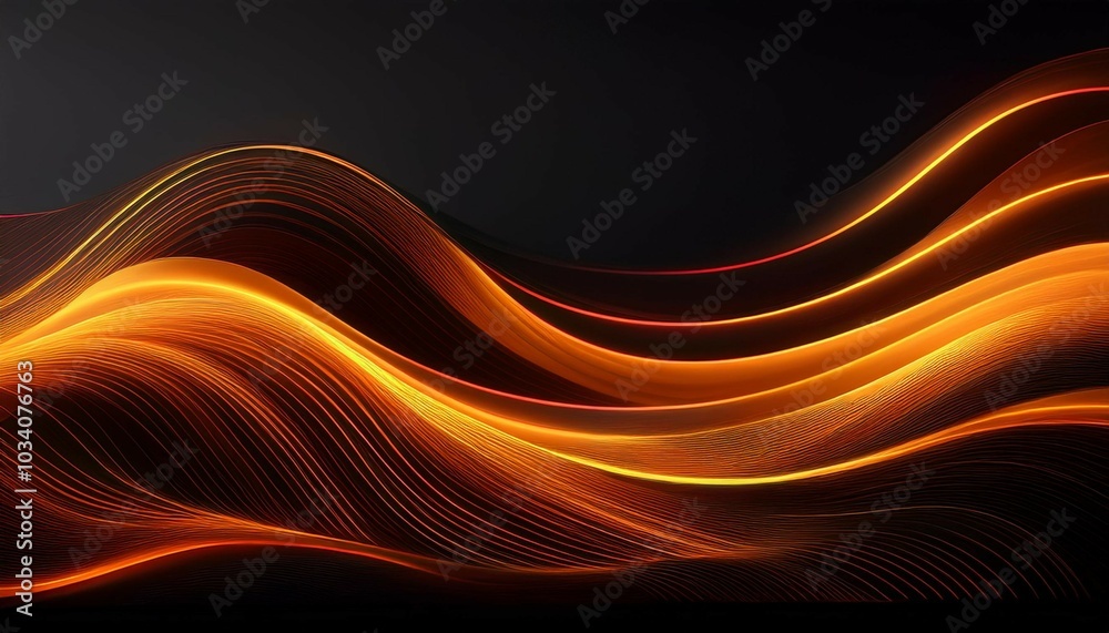 abstract black background with neon orange glowing wave line design as wallpaper illustration abstract black background with neon orange glowing wave line design as wallpaper illustration