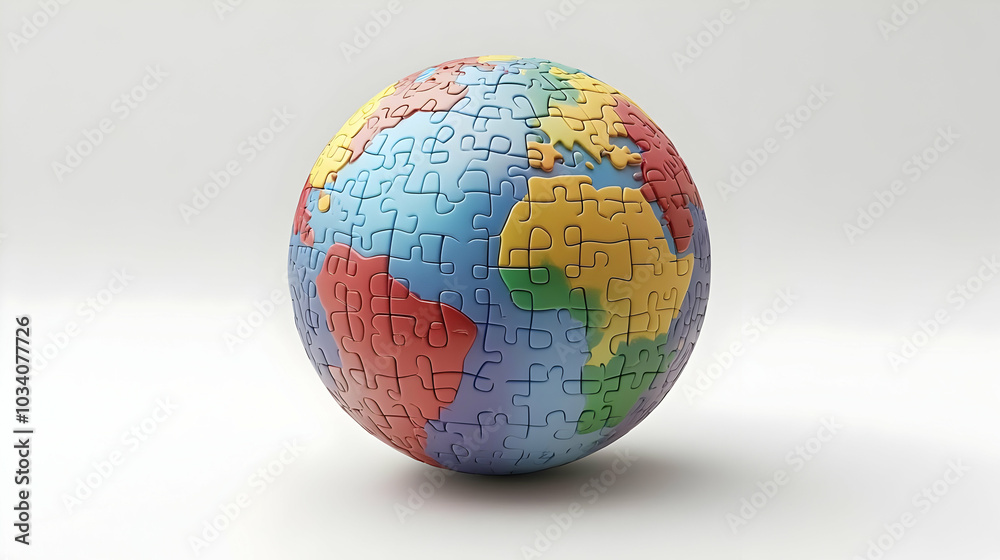 3D Mental Health Puzzle Globe Icon - Vector Artwork of White Globe Formed by Puzzle Pieces Representing Global Mental Health Awareness with Rotating Camera Effect, Isolated on White Background 3D Mental Health Puzzle Globe Icon - Vector Artwork of White Globe Formed by Puzzle Pieces Representing Global Mental Health Awareness with Rotating Camera Effect, Isolated on White Background