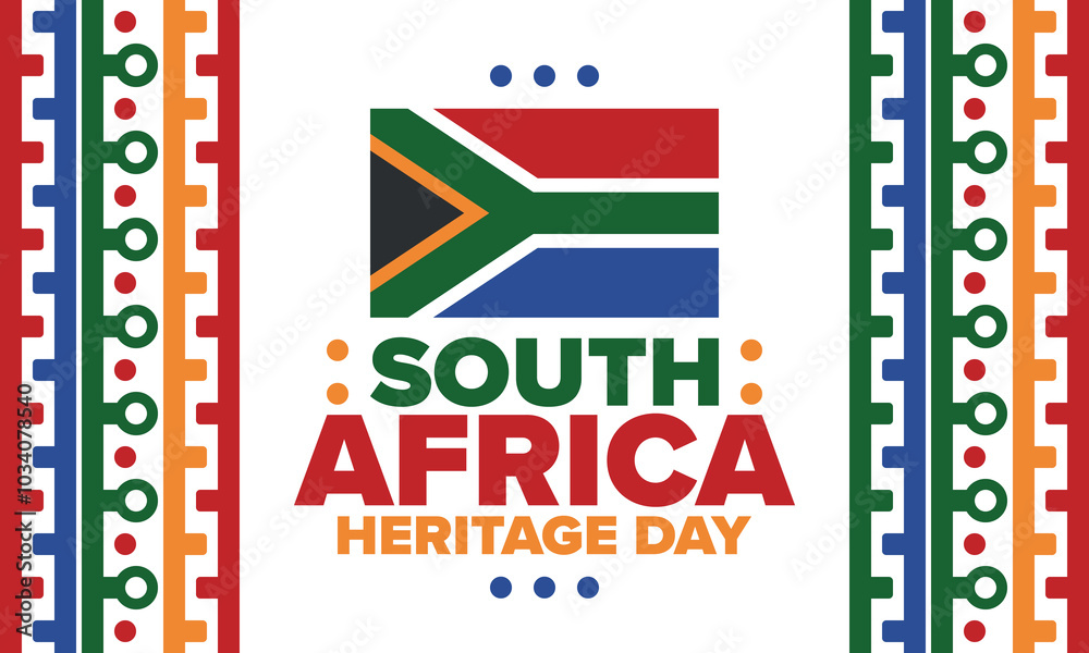 Fototapeta premium South Africa Heritage Day. Happy holiday. Celebrate culture and traditions of nation. South African flag. Poster with illustration. Pattern design. Vector