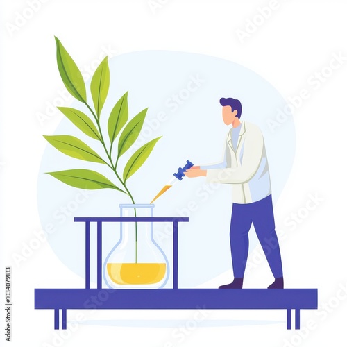 Advanced Technician Testing Biofuel Quality in Laboratory, flat design illustration