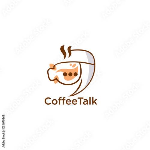 Coffee talk logo, coffee cup mug discussion logo icon in fun style
