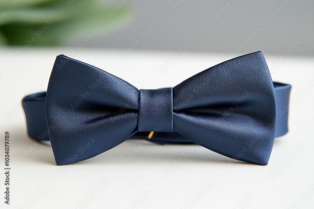 Navy blue slim bow tie on a white background, modern and sleek design for formal wear, navy blue bow tie, modern fashion Navy blue slim bow tie on a white background, modern and sleek design for formal wear, navy blue bow tie, modern fashion