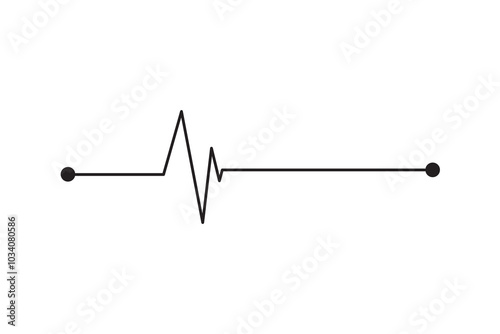 Heart beat one line. Continuous lines heart beats drawing. Wave pulse. Hand draw heartbeat. Design heartbeat for print. Black silhouette cardiogram isolated on white background 