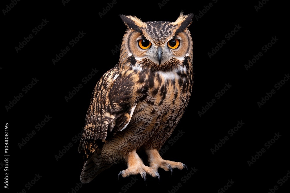 big brown owl on the black background - generative ai big brown owl on the black background - generative ai