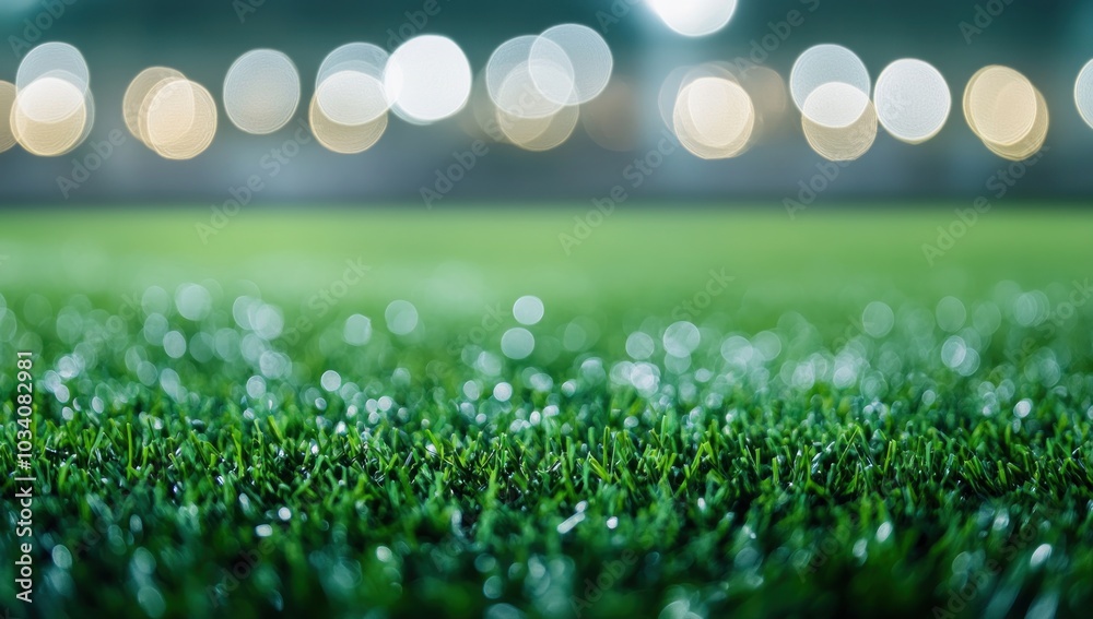 Obraz premium Green Artificial Grass Under Stadium Lights