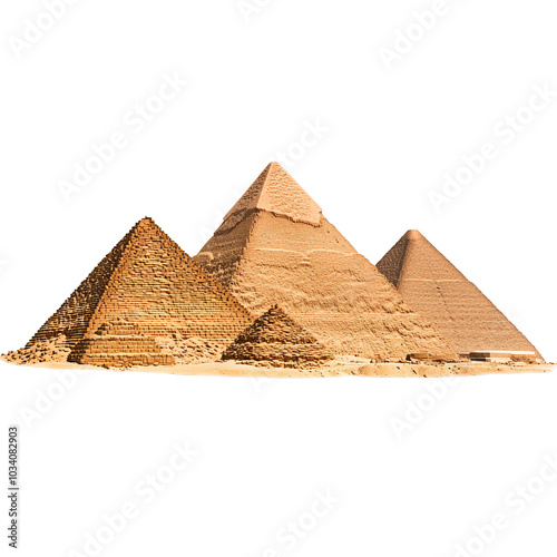 Majestic pyramids of Giza against a clear sky, showcasing ancient architecture. photo