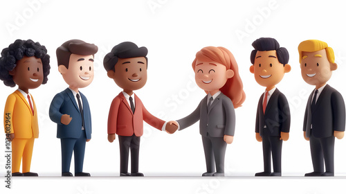 3D Candid Business Negotiation: Professionals Smiling and Shaking Hands in a Meeting Room, Captured from the Side, Isolated on White Background